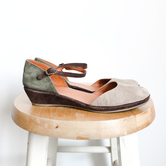 gentle souls Shoes - Gentle Souls Suede Ankle Strap Wedge Pump